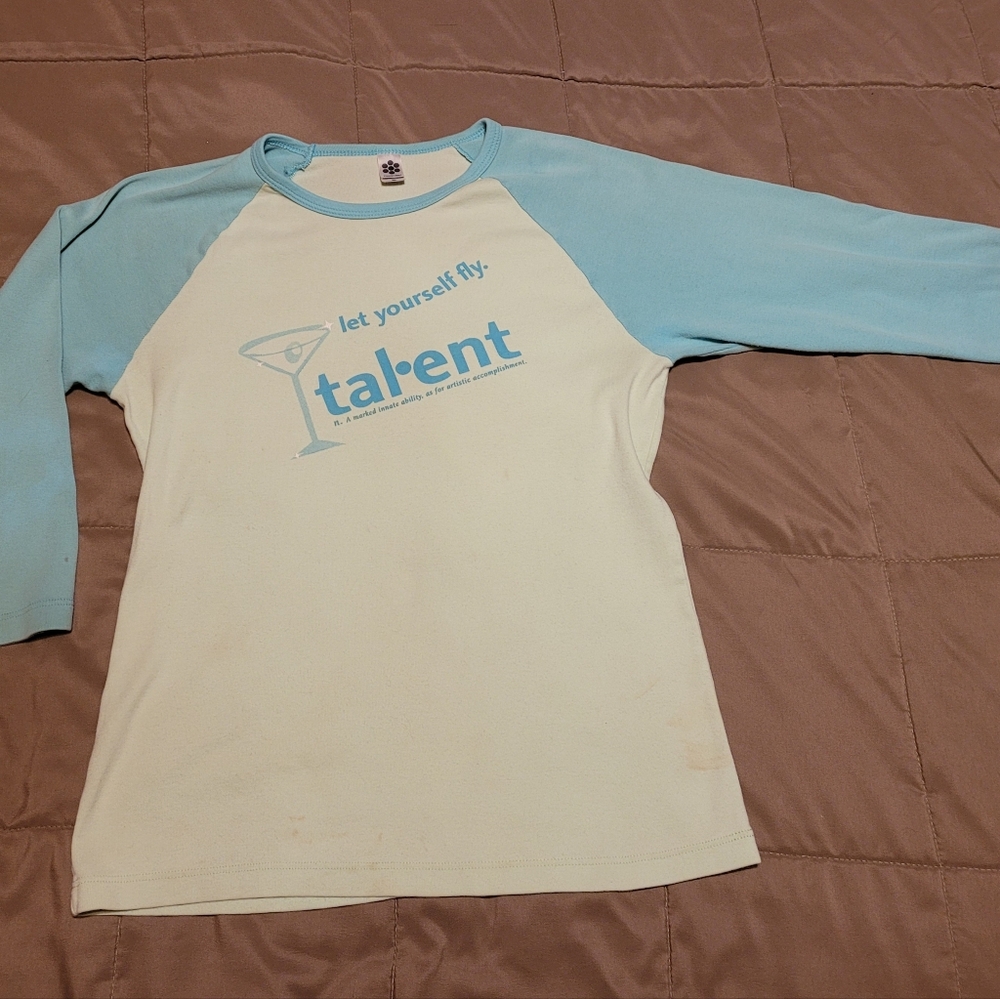 Delta Air Lines Song Baseball TOP - Light Green & Blue. Girls XLg/ Womens SMALL